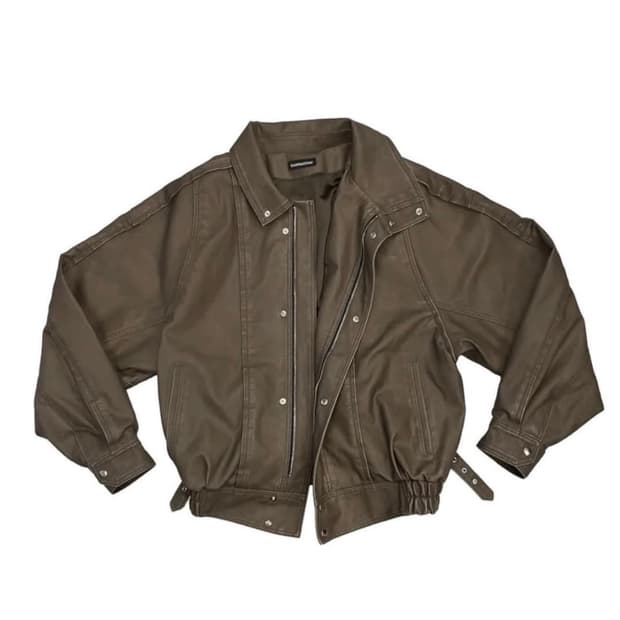 투머치택스 레더 자켓 브라운