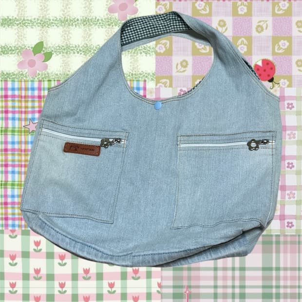 [빈티지] 체크배색 데님 미니 핸드백