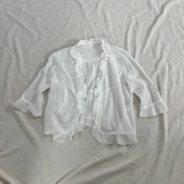 빈티지 시스루 프릴 레이스 블라우스 화이트 페어리 모리걸