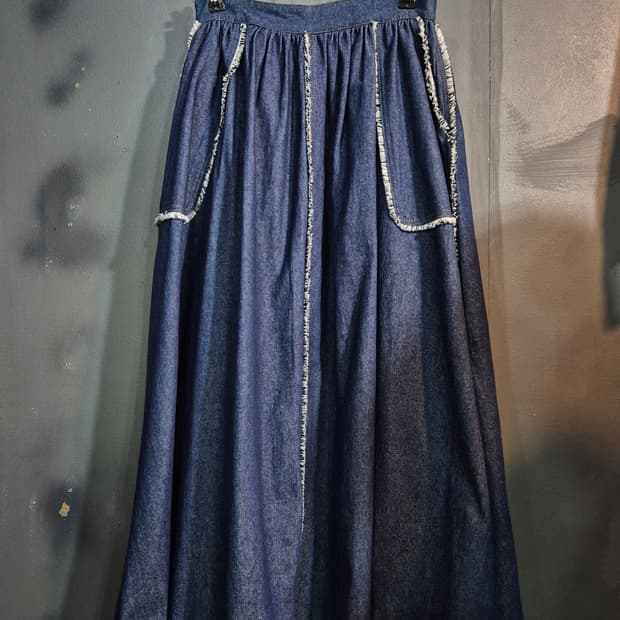 데님 롱 스커트 허리고무밴드 단면 36 77 88사이즈
