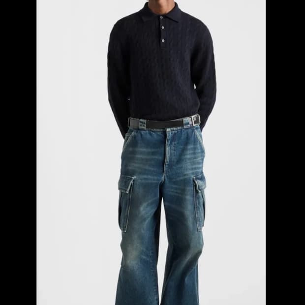 48/ 프라다 24fw 남성 삼각로고 워시드 카고 와이드 데님 팬츠