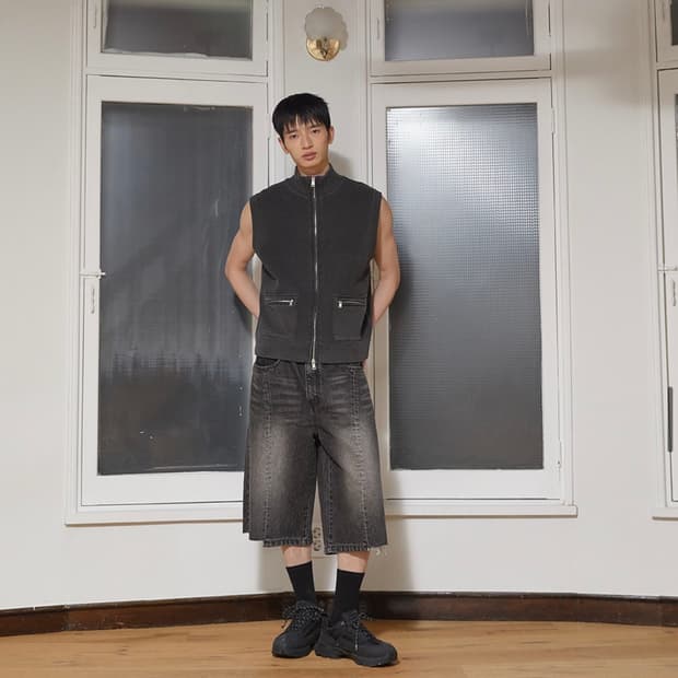 (네고가능)마뗑킴 포인트 버뮤다 데님 팬츠 차콜