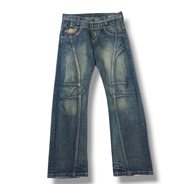 JPN 패치워크 워싱 데님 스트레이트 팬츠