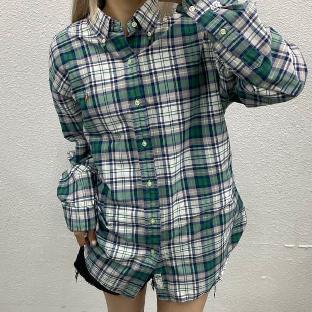 폴로 랄프로렌 옥스포드 그린체크 셔츠 L