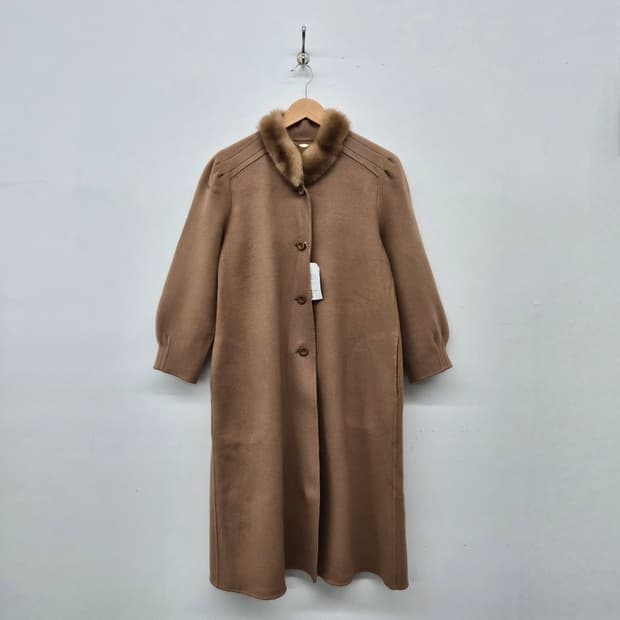 캐시미어 100% 카멜 브라운 퍼 롱코트 여성 S