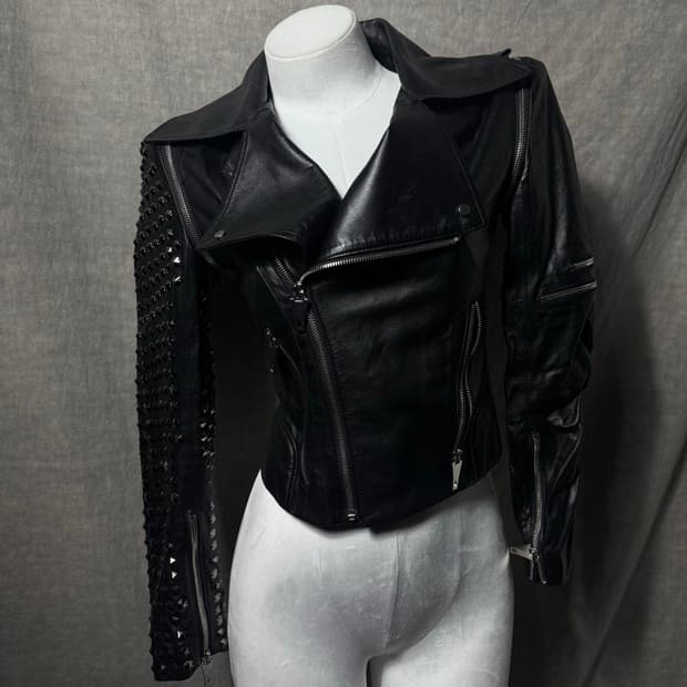 Spilaph Studded Asymmetic Leather Jacket