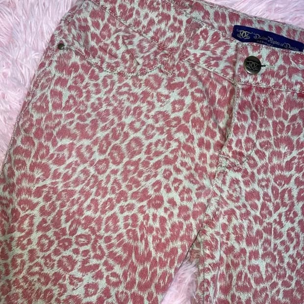 핑크 호피 스키니진 로우라이즈 레오파드 빈티지 데님