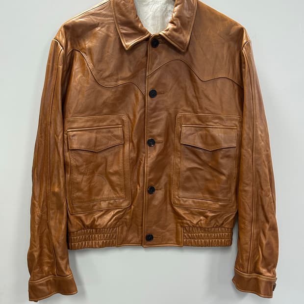 STU 커브드 레더 자켓 카멜 [L]