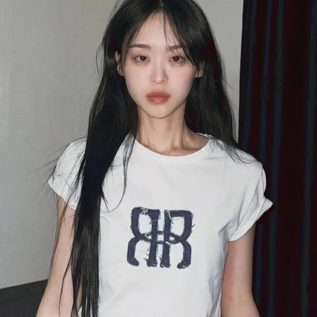 락케이크 스퀘어 로고 데님 탑