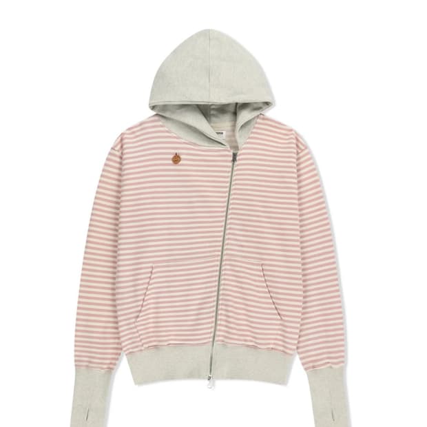 더뮤지엄비지터후드집업 stripe unbalced zipup hoodie