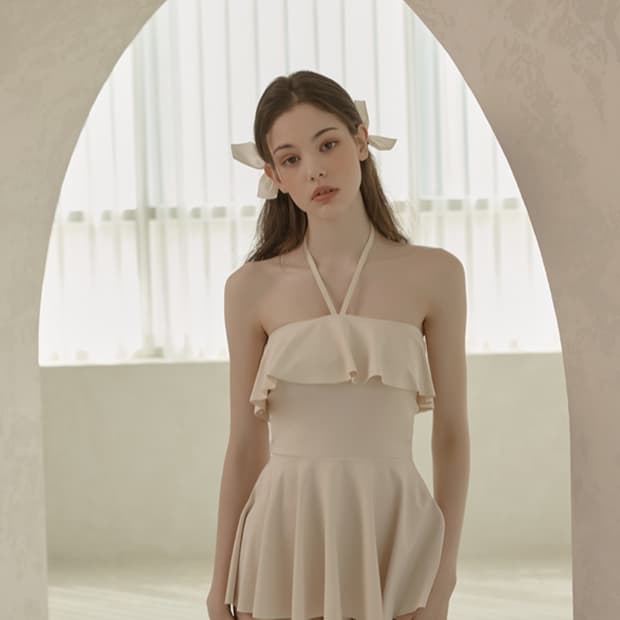 비키니밴더 로나 프릴 플레어 모노키니 아이보리