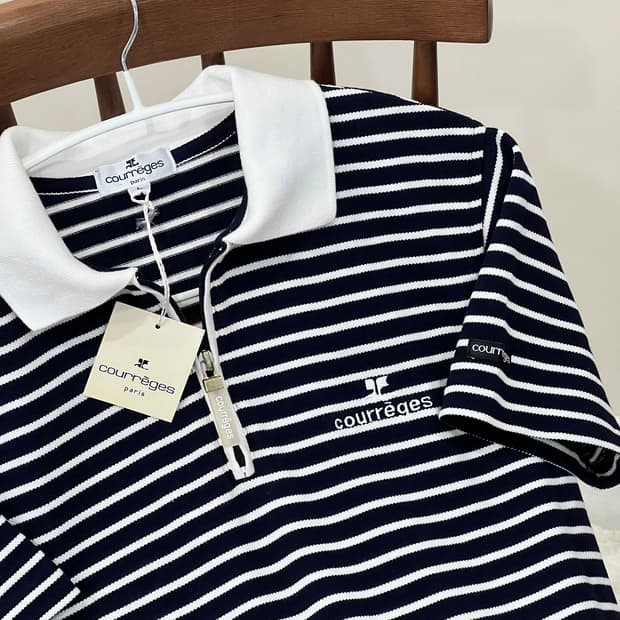 새상품 쿠레쥬 딥 네이비 스트라이프 하프 집업 꾸레쥬