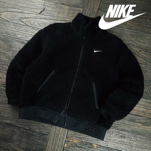 [나이키] 빅로고 오버핏 쉐르파 플리스 자켓 블랙 M19598