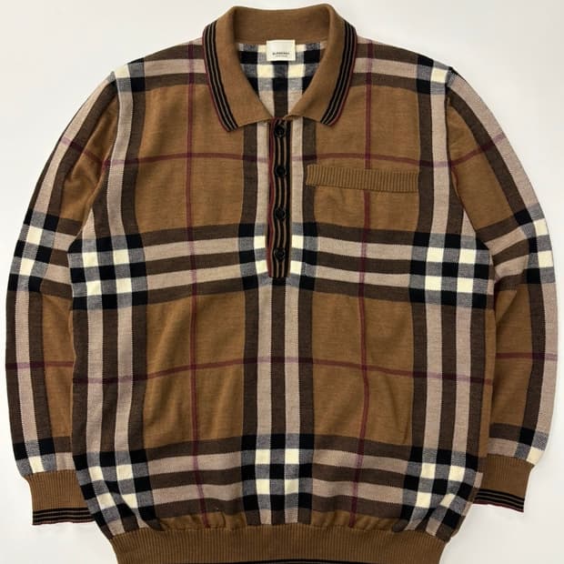 Burberry 버버리 신형 브라운 노바체크 울 카라 니트