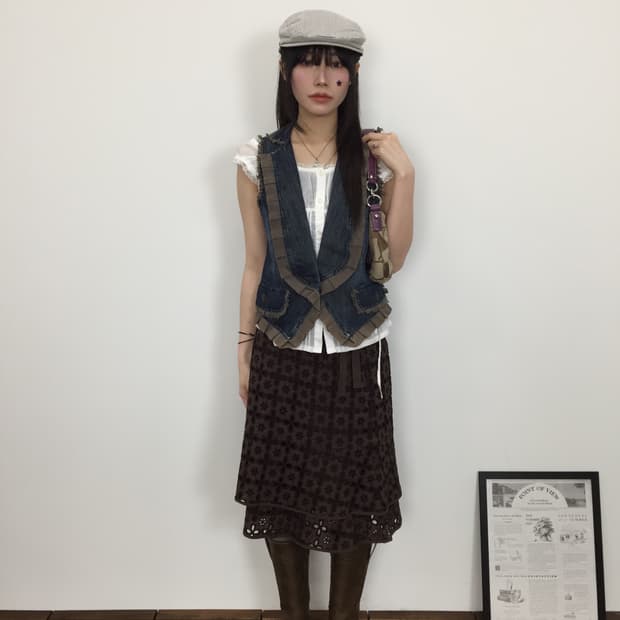'Miss Lip' Denim Fringe Layered Vest