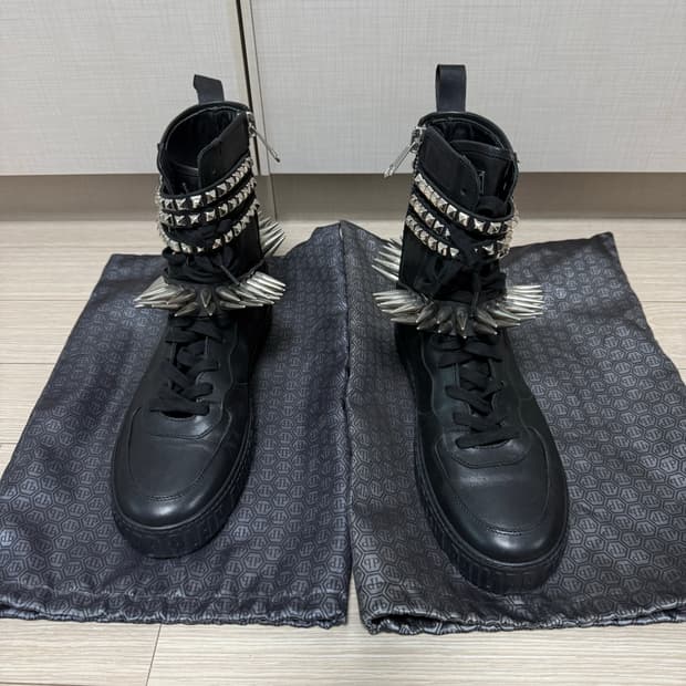 (41 size) 필립 플레인 스터드 하네스 장식 레더 부츠