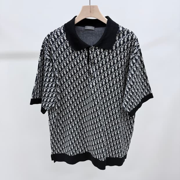 [S+급/L] 디올 오블리크 자카드 반팔 카라티 블랙