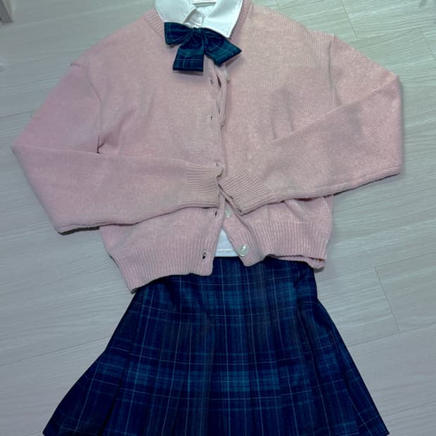 갸루 빈티지 핑크 니트 가디건 딸기우유 색감