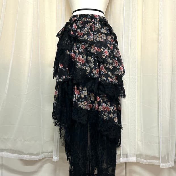 궁 st Js New York 오리엔탈 플로럴 언발 롱 스커트 