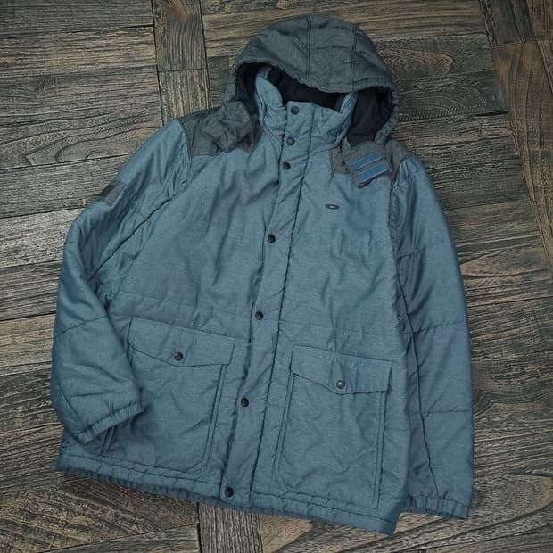 오클리 로고 패치 데님 후드 패딩 M16778