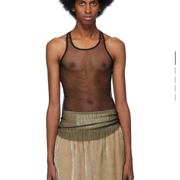 RANDOM IDENTITIES 블랙 메쉬 슬리브리스 탱크탑