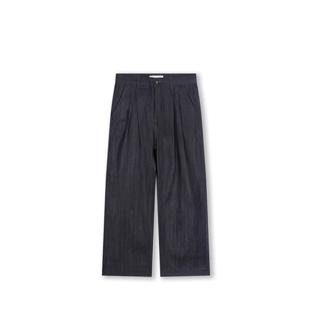 비슬로우 와이드 핏 투 턱 셀비지 데님 팬츠