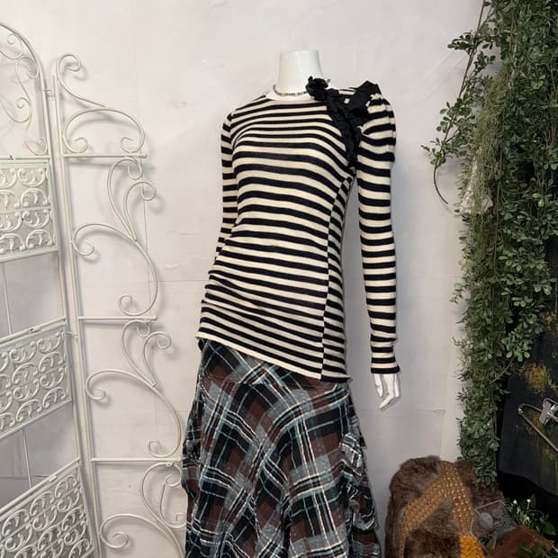 SJSJ black&white stripe wool ribbon knit