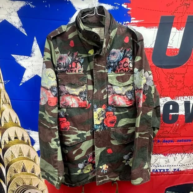 빈티지 레어템 밀리터리카모 플라워 야상자켓L100