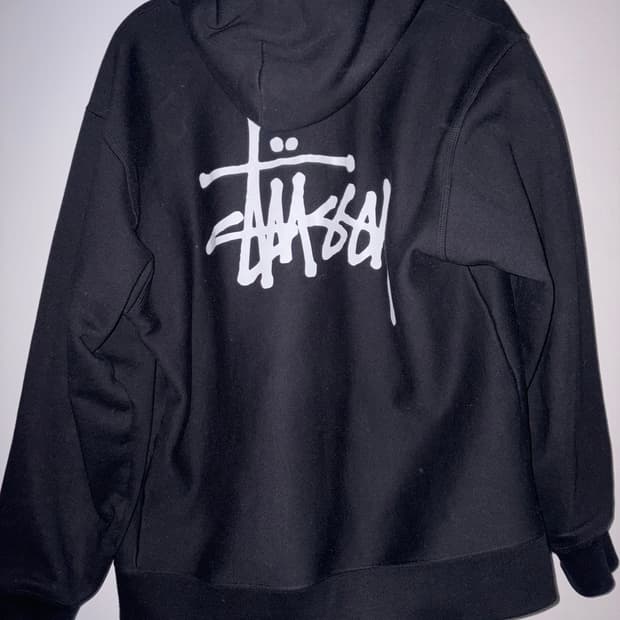 스투시 기모 후드집업 블랙 s