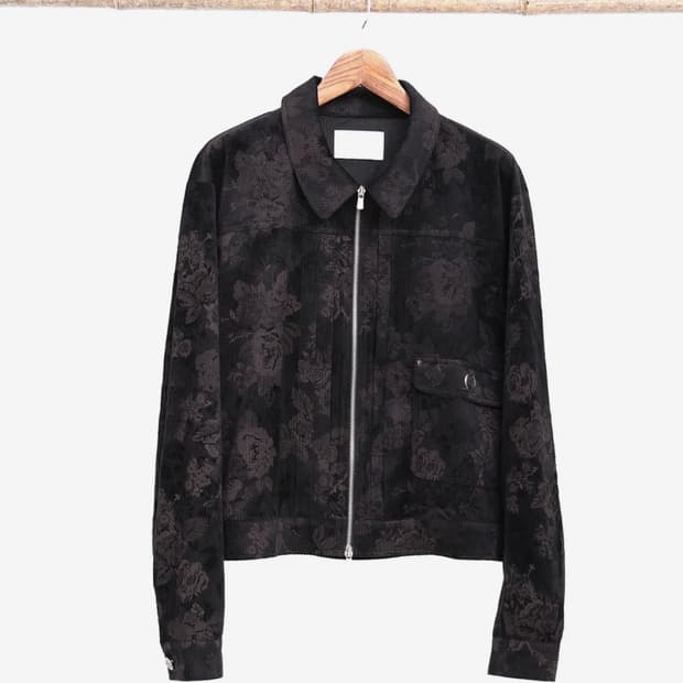 음양 플라워 코듀로이 트러커 블랙 1사이즈