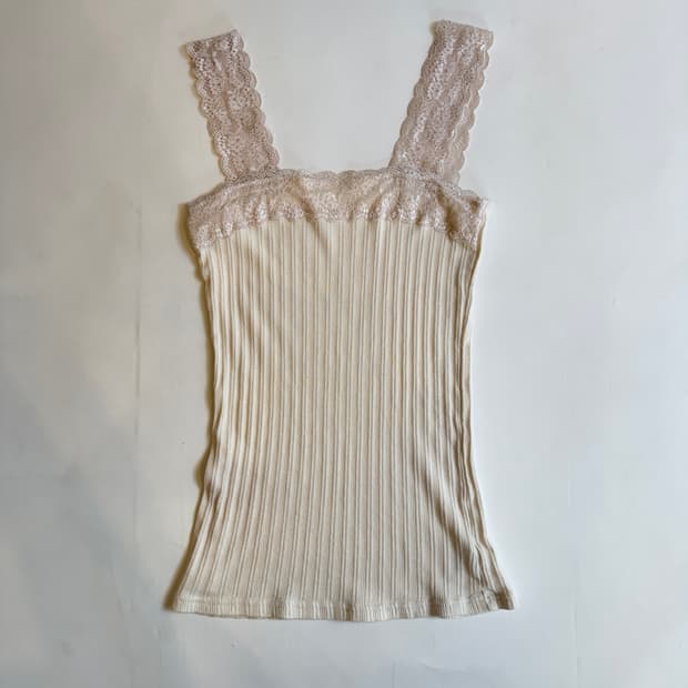 Ivory Lace-Strap Ribbed Tank Top