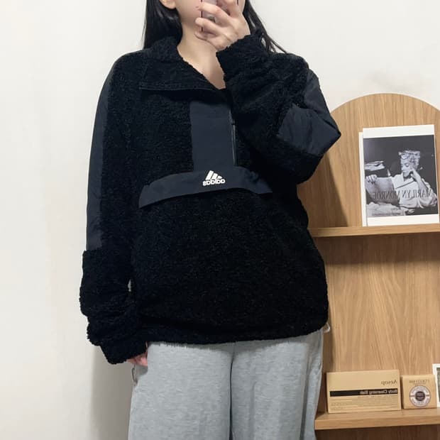 [정품] 아디다스 블랙 언발란스 뽀글리 후리스 [ L ]