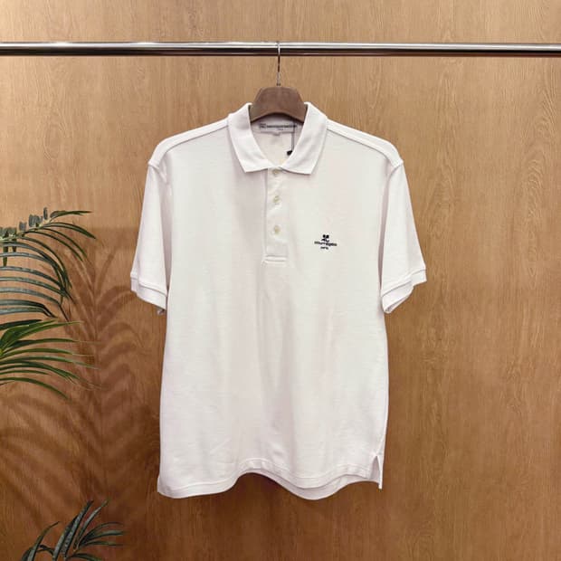 꾸레쥬 옴므 반팔 PK 티셔츠 파리 로고 자수 디테일 화이트