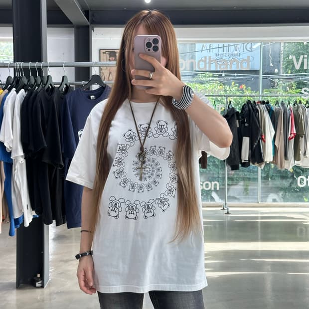 히스테릭글래머 퍽베어 토네이도 백로고 반팔티