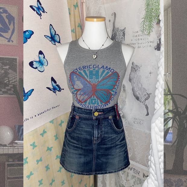 히스테릭글래머 나비 프린팅 슬리브리스