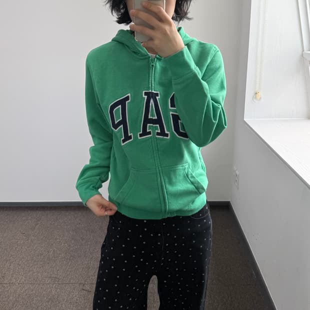 Gap 갭 네이비 로고 그린 후드집업