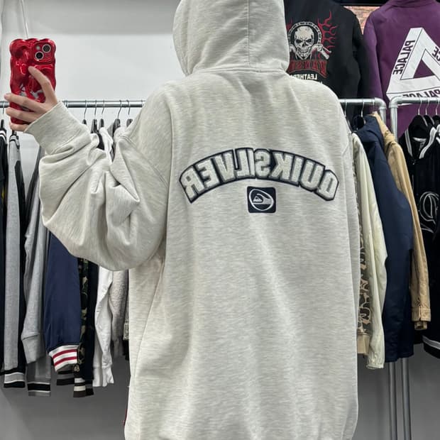 퀵실버 플리스 로고 후드집업