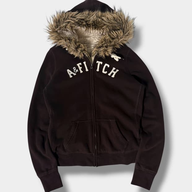 아베크롬비 00‘s 딥브라운 울프죠 해비 스웻 후드집업