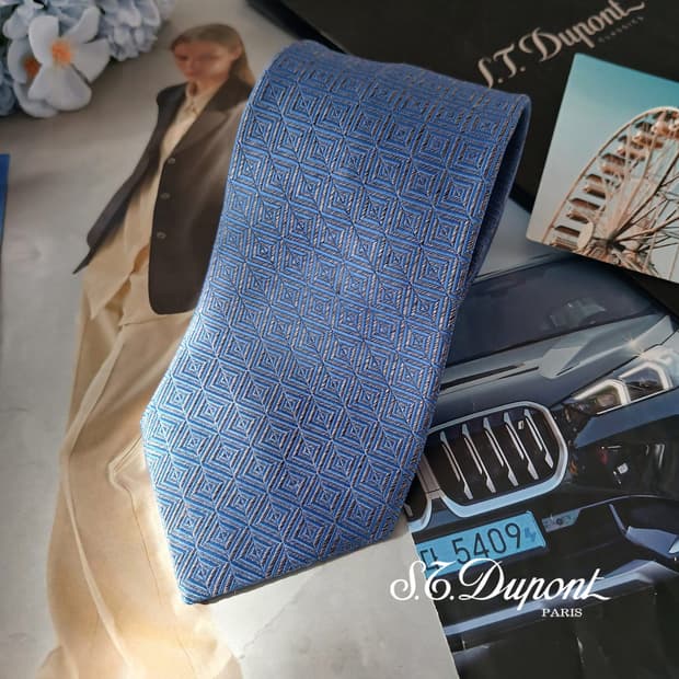듀퐁 실크 블루 지오메트릭 넥타이 7.9cm A+등급 A19530

