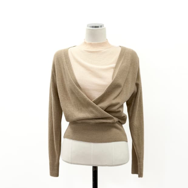 마인 베이지 울 레이어드 랩 니트