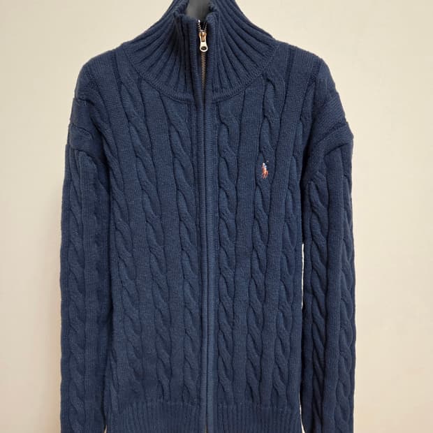 폴로 랄프로렌 케이블 니트 풀집업 가디건 네이비 L