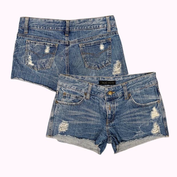 vintage washing damage denim shorts