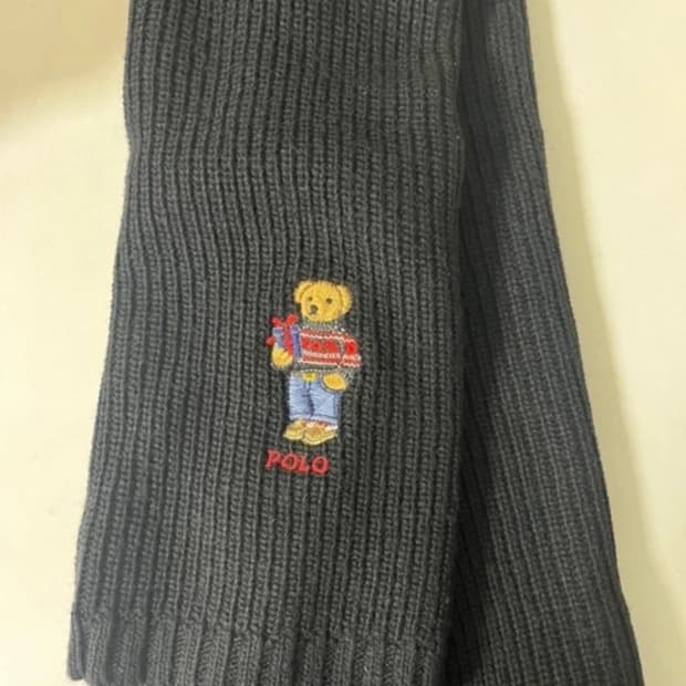 폴로랄프로렌 폴로베어 자수 니트 목도리 블랙