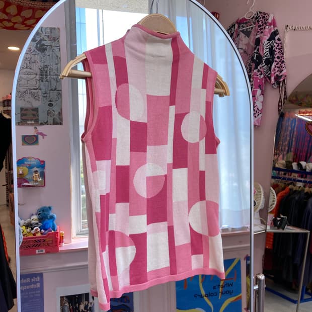 랑방 LANVIN 실크 100% 핑크 패턴 슬리브리스 탑