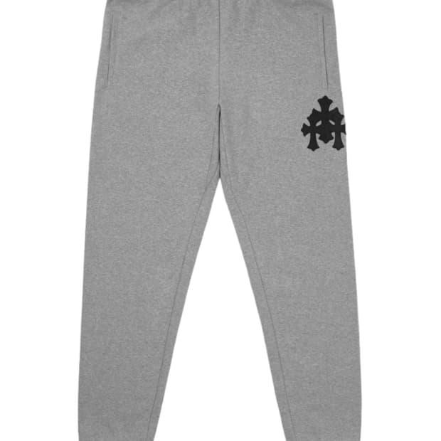 [L] 크롬하츠 트리플 크로스 레더 패치 페이퍼잼 스웨트팬츠 헤더 그레이