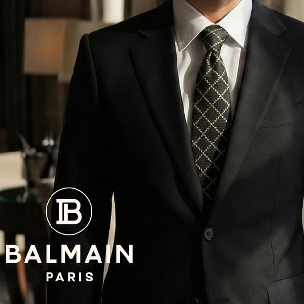 피에르 발망 실크 블랙 체크 패턴 넥타이 9.6cm A+등급 K1626
