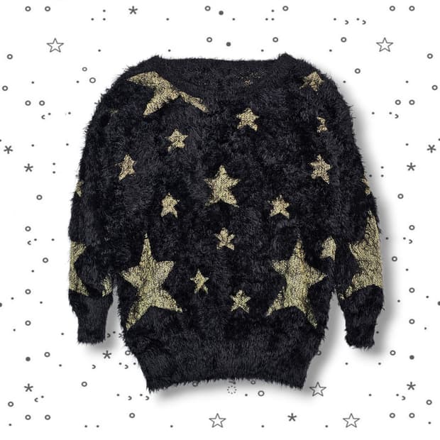  VTG 별 패턴 퍼 니트