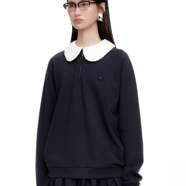 [8,10]슈슈통 25fw 돌 카라 스웨트셔츠/네이비