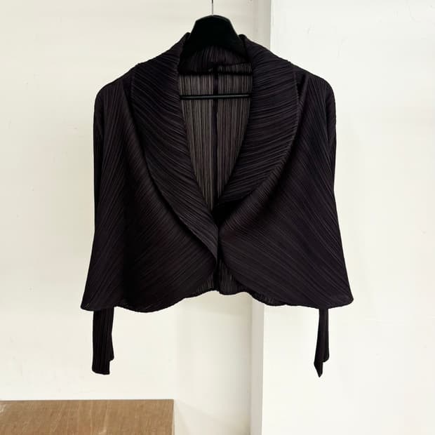 플리츠 플리즈 퍼플 브라운 가디건