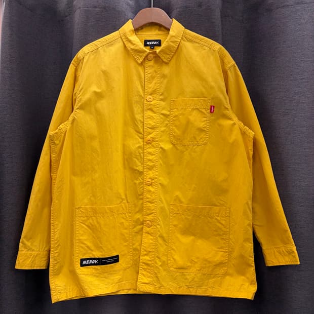 널디 링클 오버핏 포켓 셔츠 자켓 아우터 옐로우